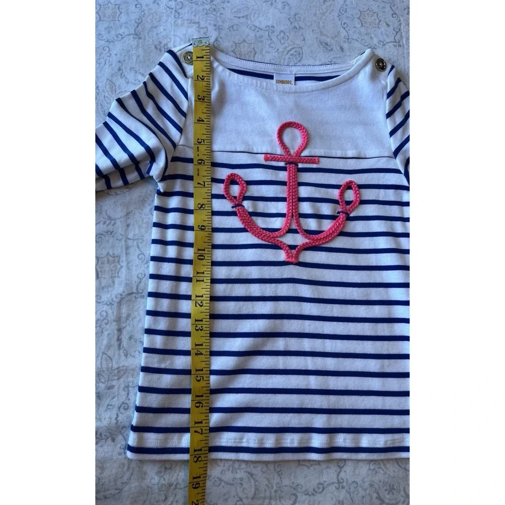 GYMBOREE Girl Size 6 3 Piece Top Skirt and Hat Set White Pink Blue Nautical Anch
